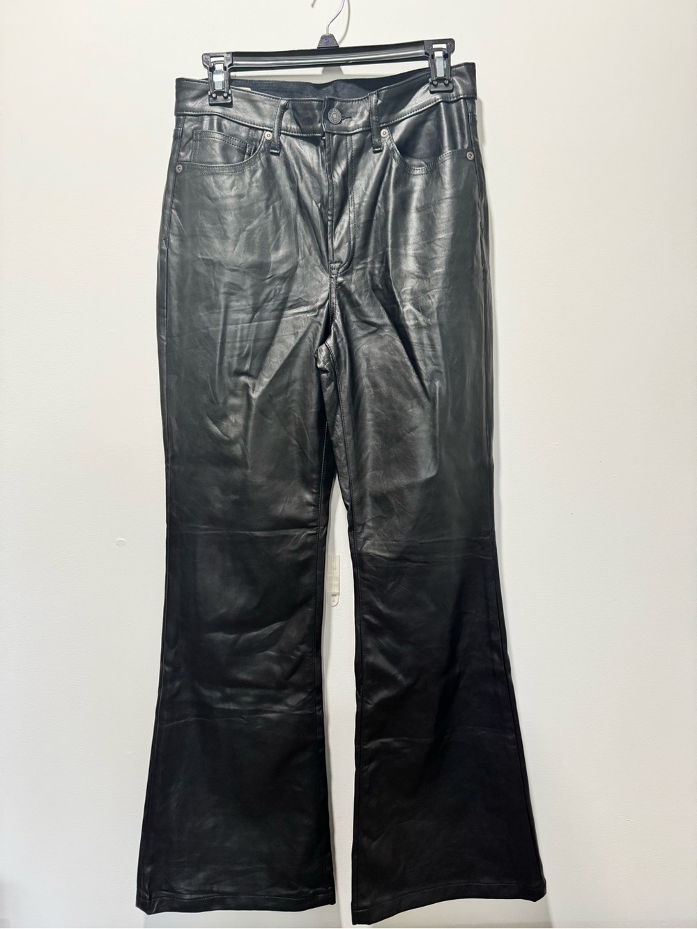 Gap Black Faux Leather Flare Jeans | Excellent Used Condition | Size 8 Short - Picture 1 of 7